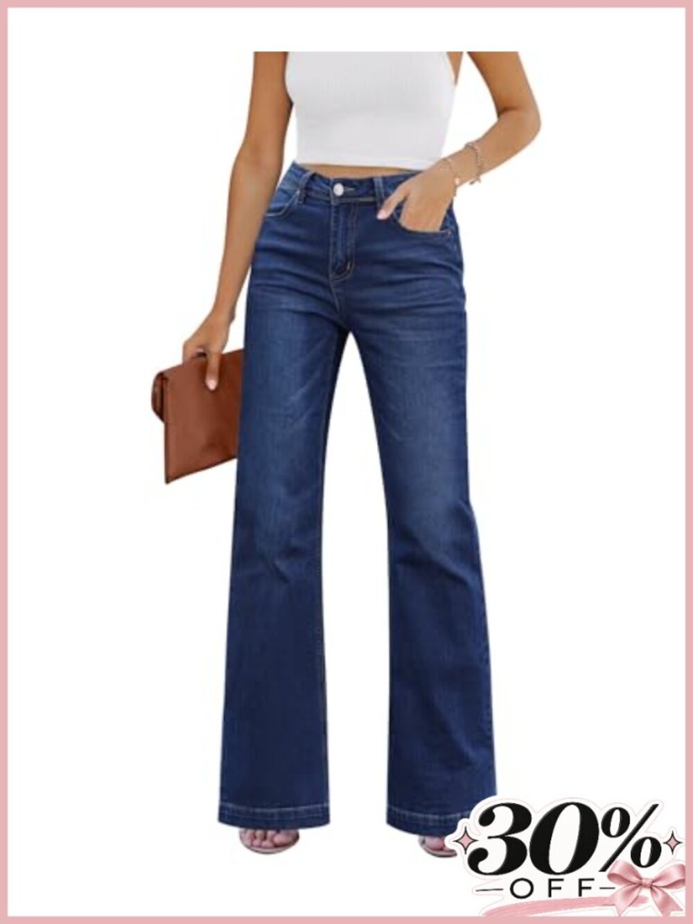 High Rise Wide Leg Flare Jeans Stretchy Denim Pants
